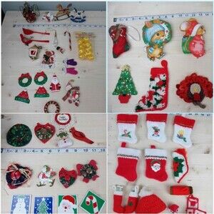Lot 50 VTG Christmas Ornament Decorations Magnets Cloth Knit Handmade Mouse